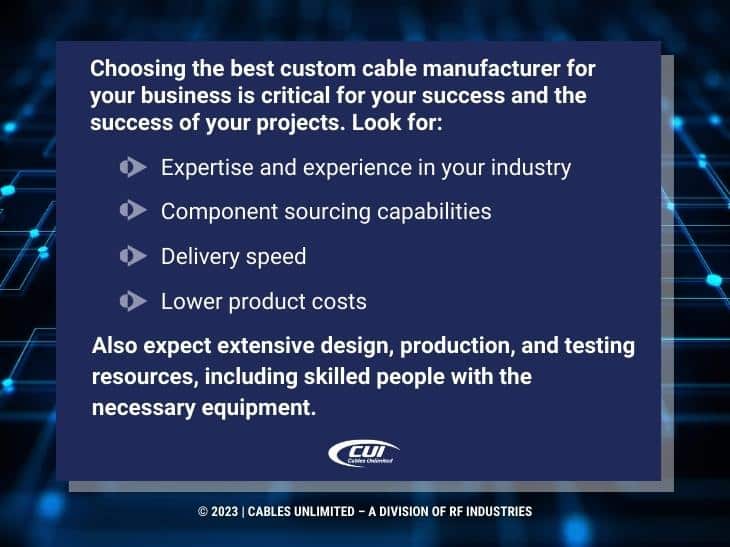 Callout 4: Benefits of choosing the best custom cable manufacturer- five benefits listed