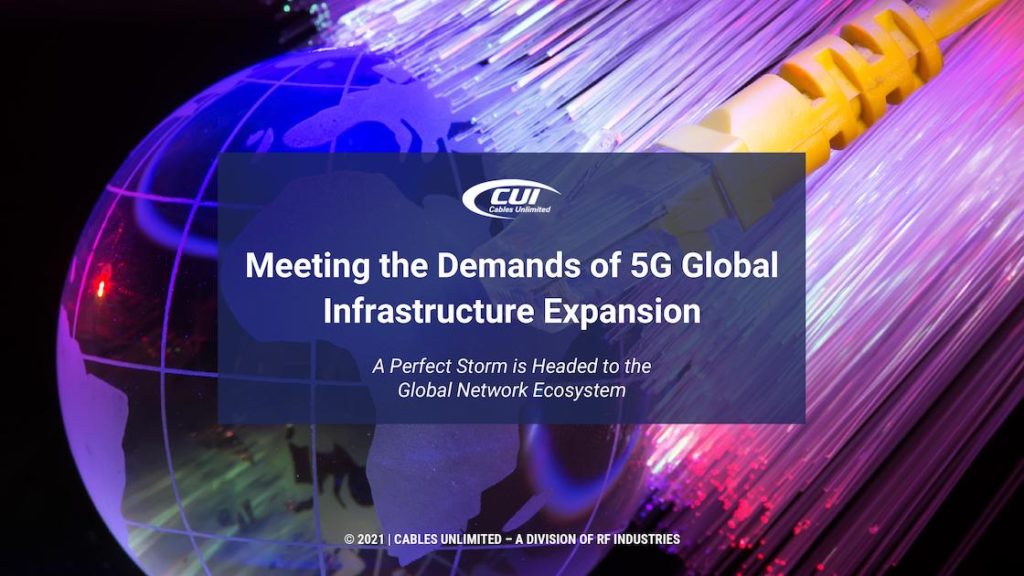 Glass Earth With Network Against Fiber Optic Background With Title: Meeting The Demands Of 5G Global Infrastructure Expansion
