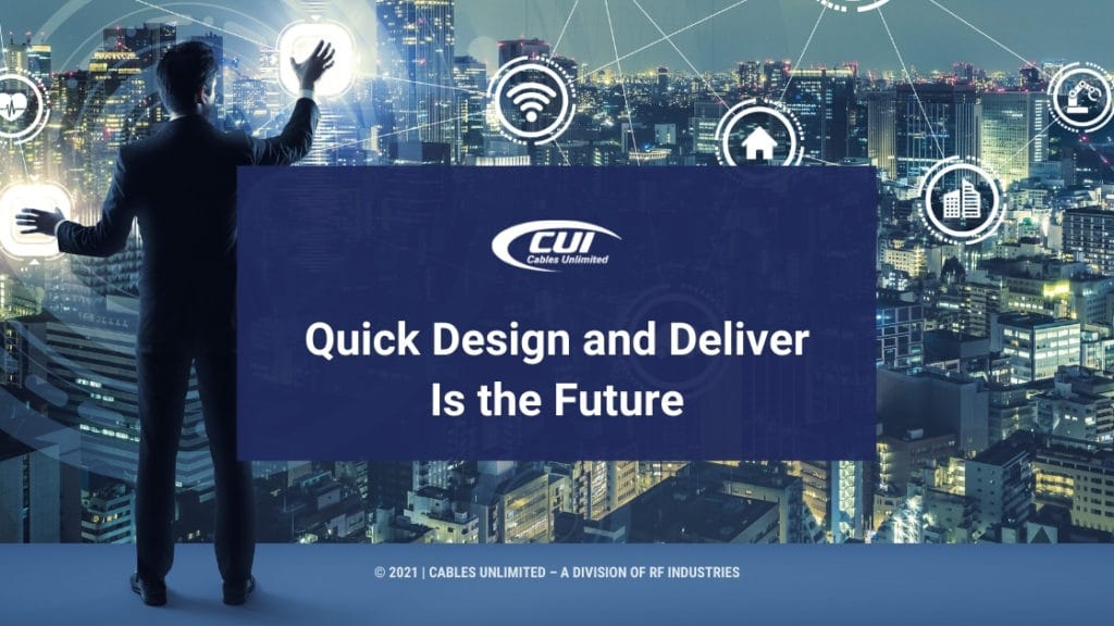 Businessman Standing Above Cityscape Using Digital Communication Concept-Title: Quick Design And Deliver Is The Future