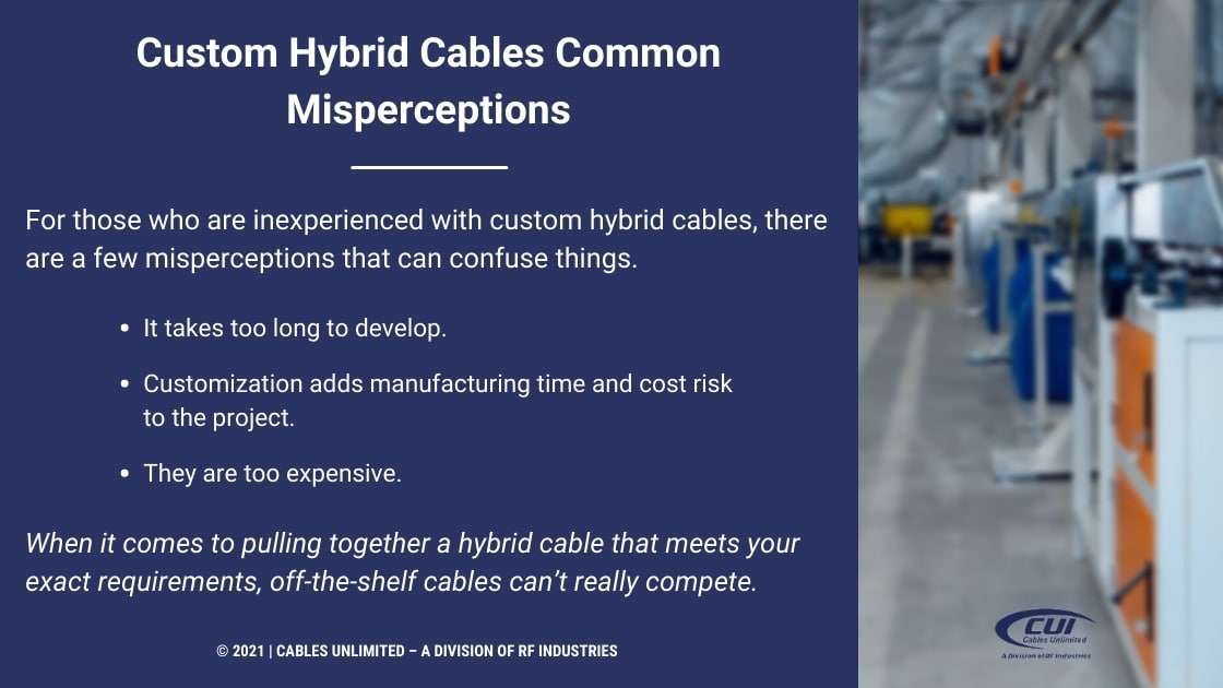 Callout 3- Inside modern cable production plant-Custom Hybrid Cables Common Misperceptions with 3 bullet points