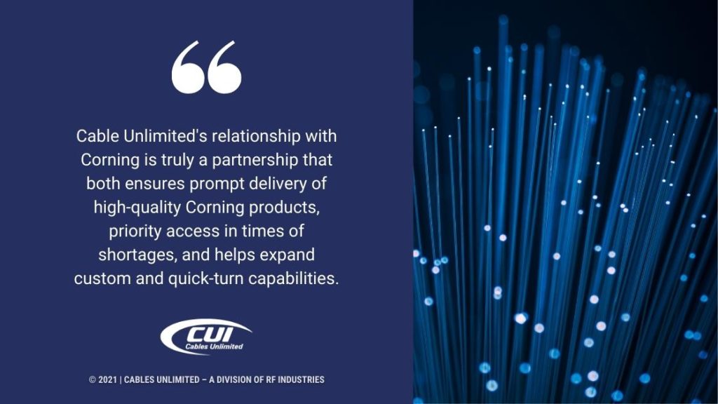 Callout 2- Side image of illuminated fiber optic cables- Cables Unlimited partnership quote