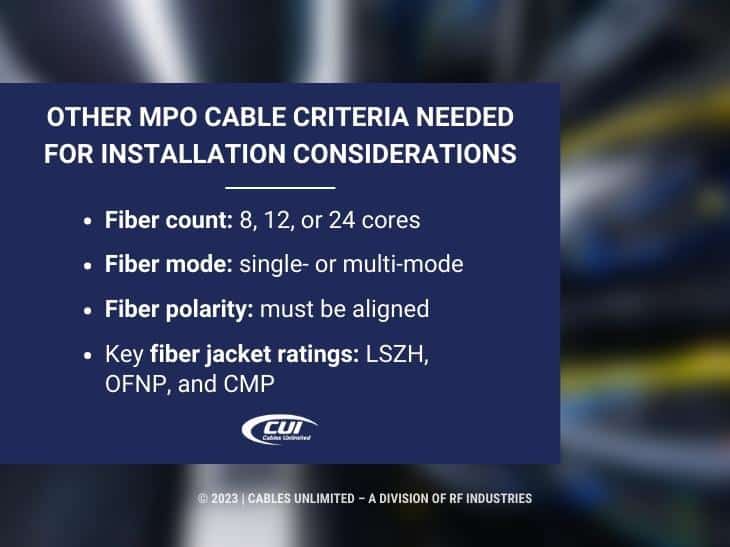 Callout 2: MPO Cable criteria for installation consideration- four criteria listed