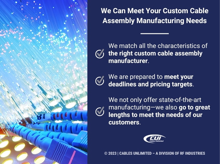 Callout 3: Cables Unlimited can meet your custom cable assembly manufacturing needs- 3 reasons listed