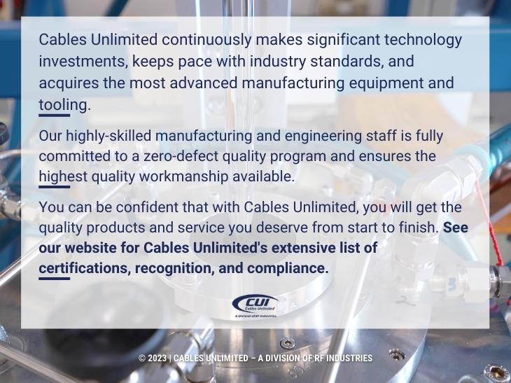 Callout 4: 3 reasons to choose Cables Unlimited from text - automated machine in background