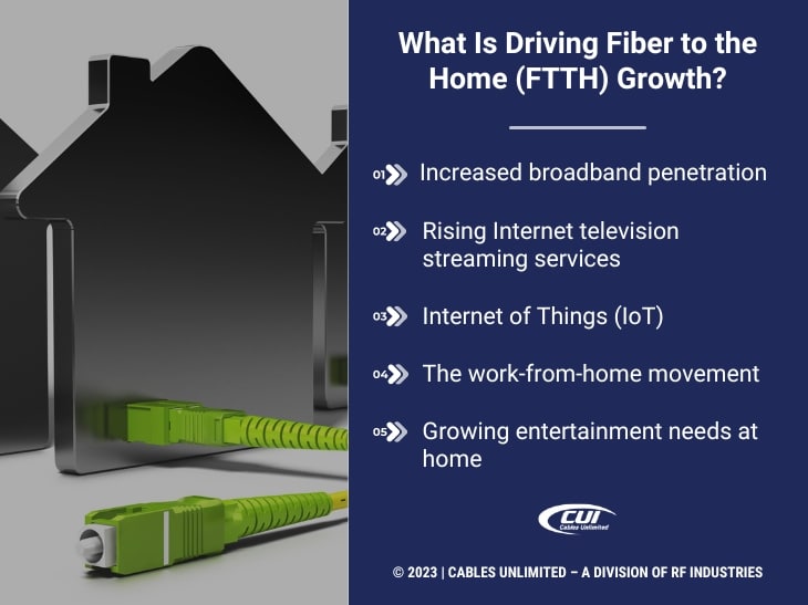 Callout 2: Fiber to the home 3D illustration- What is driving fiber to the home (FTTH) growth? 5 factors listed