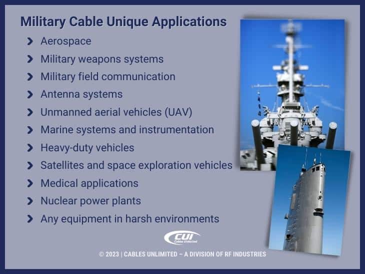 Callout 2: United States battleship-submarine conning tower- eleven military cable unique applications listed