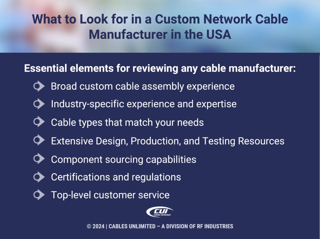 Callout 6: What to look for in a custom cable network cable manufacturer in USA- seven elements.