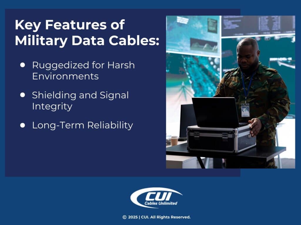 Military Personnel Standing At Desk In High-Tech Military Command Center- 3 Features Of Military Data Cables.