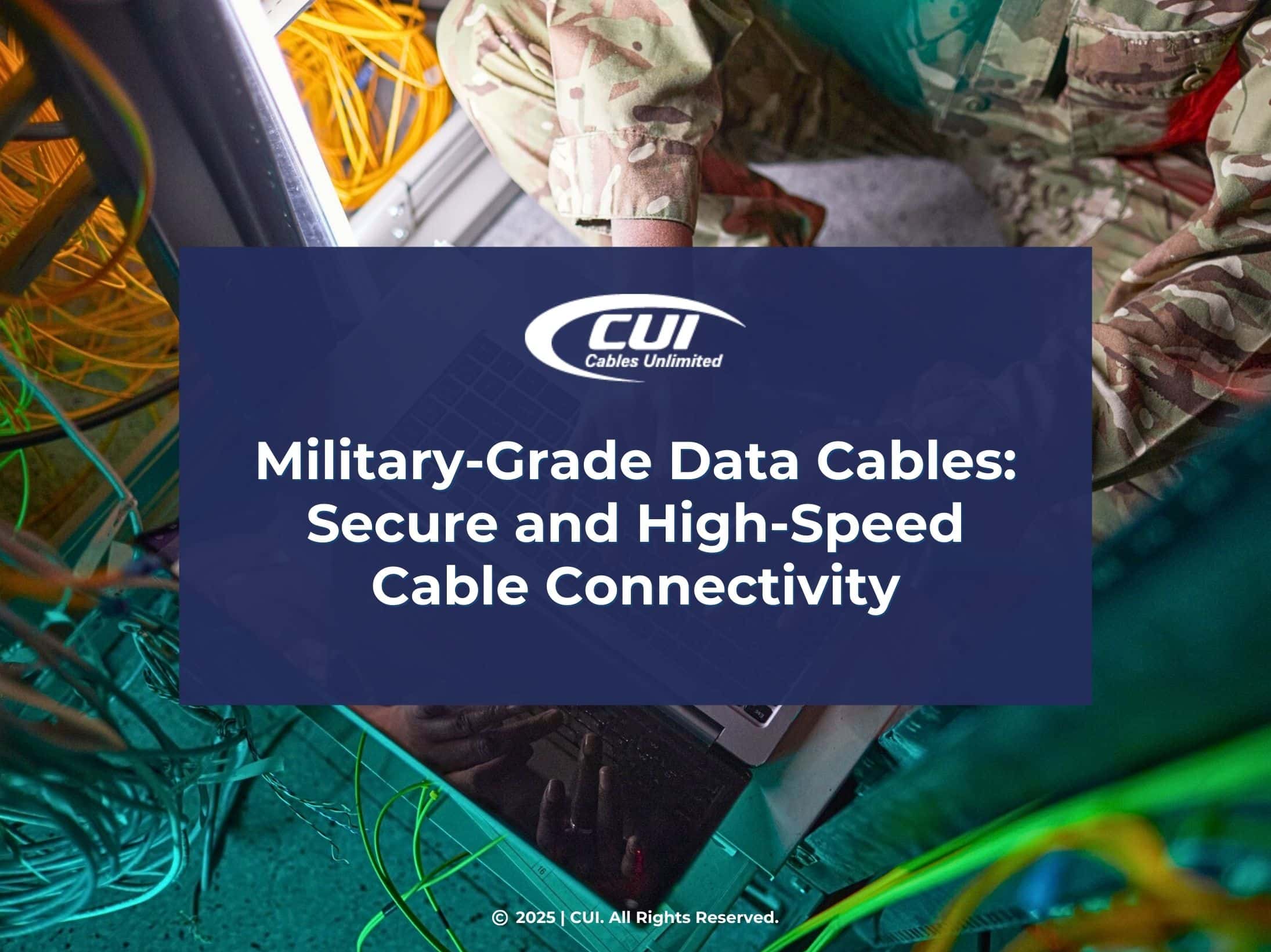 Featured: Military Soldier Dressed In Camoflauge Using Laptop In Server Room- Military-Grade Data Cables: Secure And High-Speed Cable Connectivity