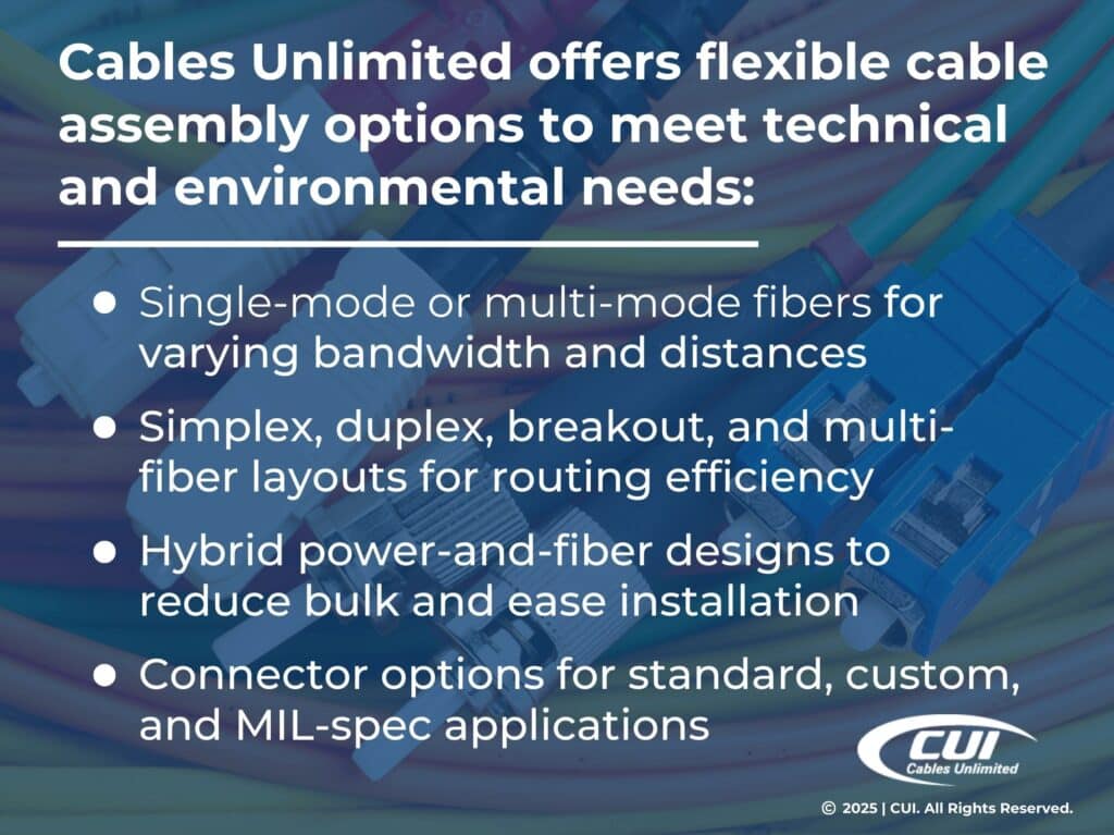Three ways Cables Unlimited offers flexible cable assembly options for technical and environmental needs.