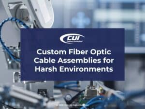 Industrial robotic arm with cables and sensors- Custom Fiber Optic Cable Assemblies for Harsh Environments.