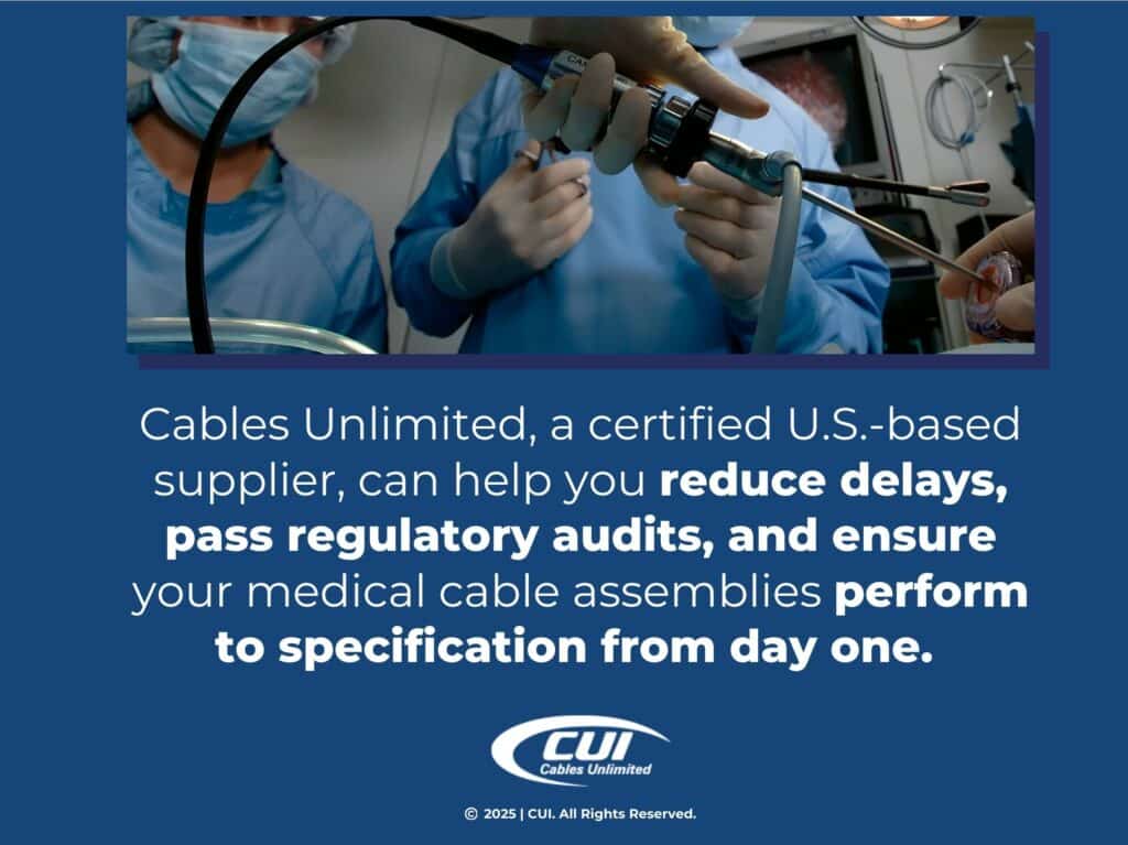 Surgeon Using An Endoscopic Instrument In A Medical Procedure- Cables Unlimited Is A Certified Us Based Supplier Of Medical Cable Assemblies.
