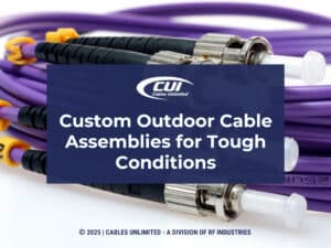 Purple fiber-optic cables & connectors- custom outdoor cable assemblies for tough conditions.
