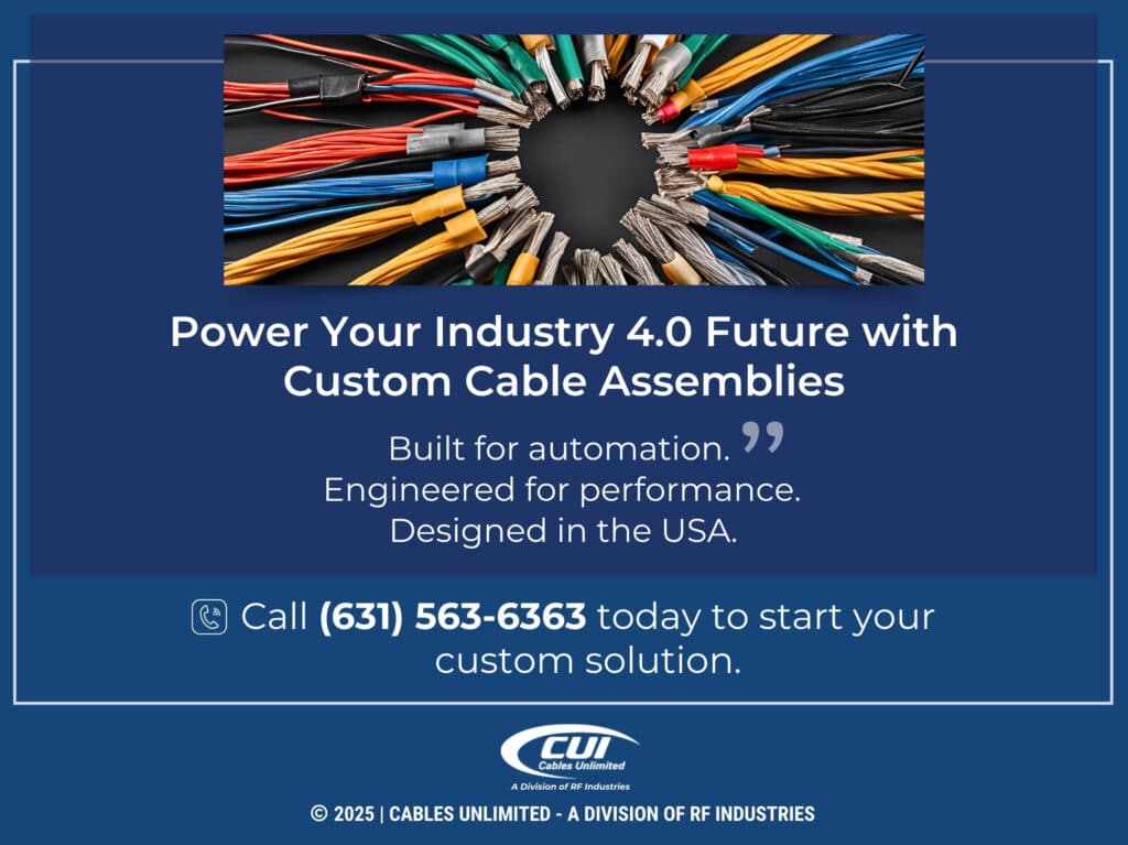 Multicolored Electrical Cables Arranged In Circle- Quote From Text About 4.0 Custom Cable Assemblies.