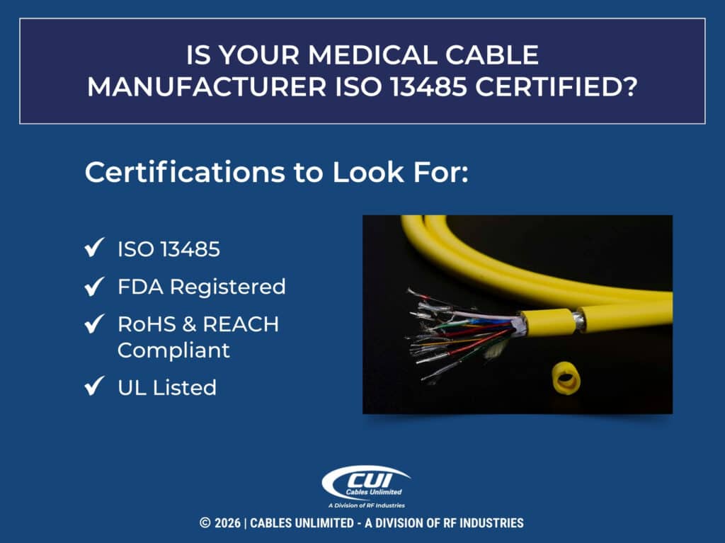 Yellow Multi-Conductor Cable- Four Medical Cable Manufacturer Certifications To Look For.