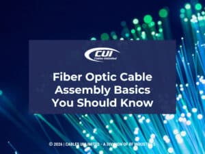 Glowing strands of fiber optic cables. Article title.