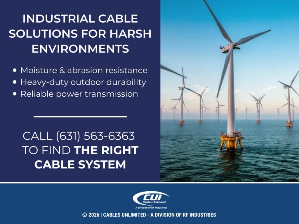 Offshore Wind Turbines Standing In The Ocean. Three Industrial Cable Solutions For Harsh Environments.