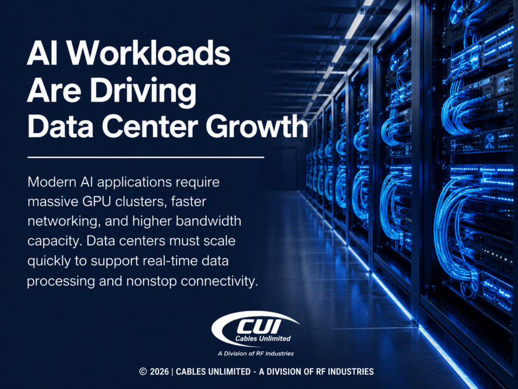 Modern Server Room With Rows Of Illuminated Networking Equipment. Ai Workloads Are Driving Data Center Growth.